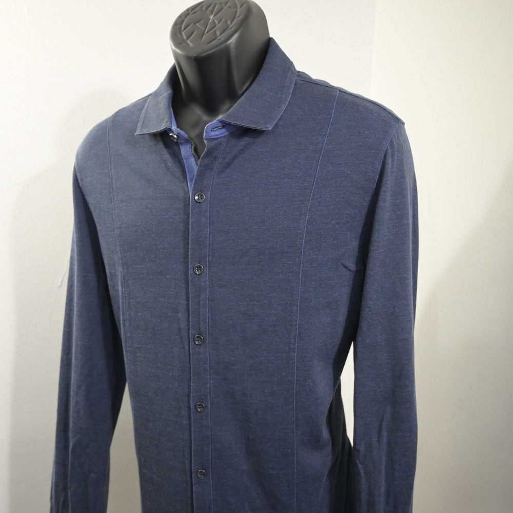 Hugo Boss Button Up Mens XL Slim Fit Dark Blue Elbow Patch Cotton Shirt